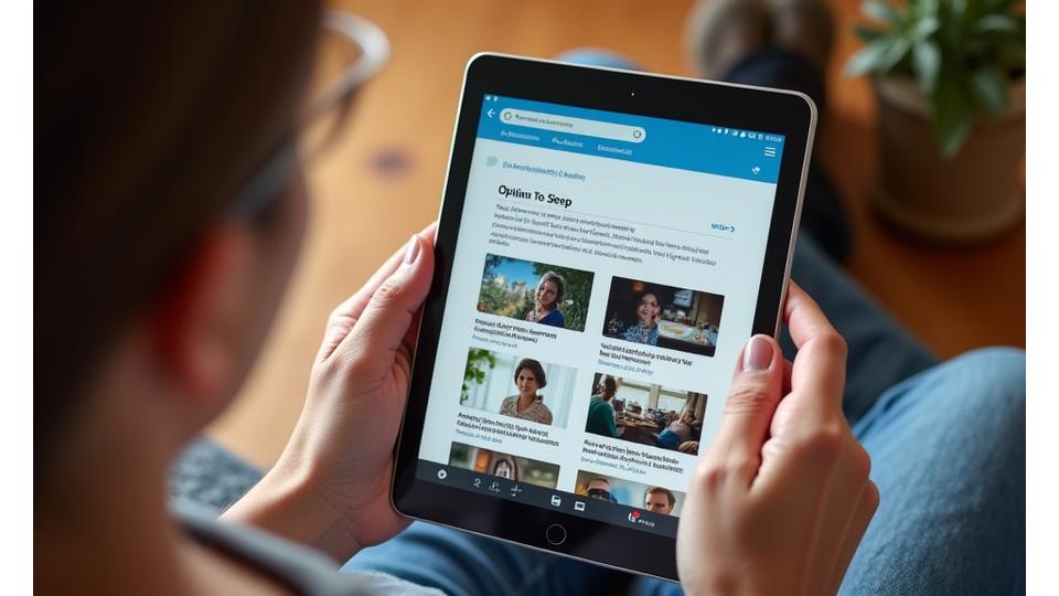A tablet displaying a personalized content feed with health articles and video thumbnails, showing AI recommendations based on user's health profile.