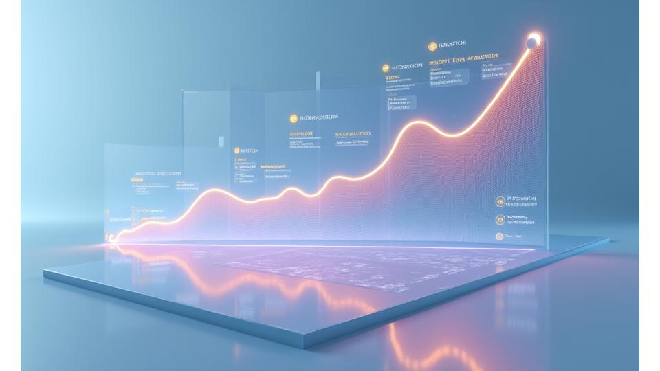 A futuristic dashboard interface showing trend lines predicting future health metrics like energy levels, sleep quality, and stress, with recommended interventions from AI.