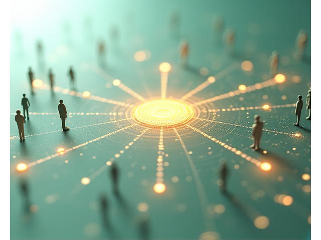 Abstract visualization showing user feedback flowing into a dynamic data system, resulting in improved app features and a seamless user experience, representing product evolution.