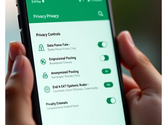 Close-up view of a mobile screen displaying privacy settings and data security indicators within the ArborVitae community app, with padlock icons and data encryption symbols.