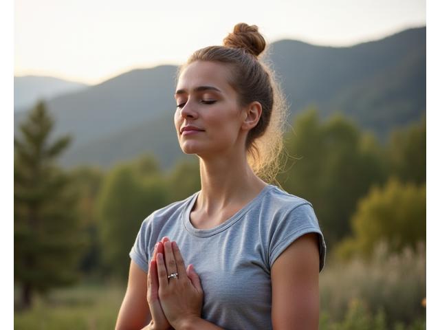 Calm individual practicing mindfulness outdoors, signaling stress resilience techniques.