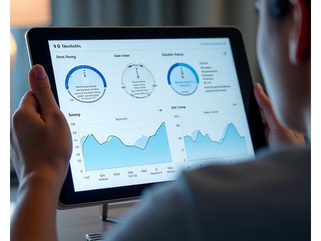 An adult's sleep data dashboard showing circadian rhythm, sleep stages, and HRV trends on a digital display.