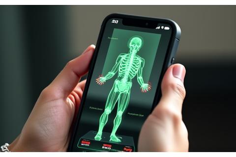 Mobile app interface showing a virtual coaching session with a transparent overlay highlighting correct posture and form during an exercise.